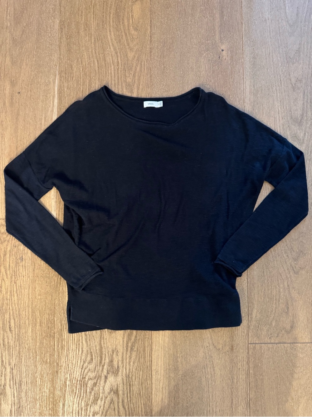 VINCE Essential Black Cotton Long-Sleeve Lightweight Sweater